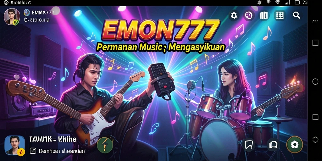 Tangkapan layar dari gameplay EMON777 yang menunjukkan keseruan bermain musik.