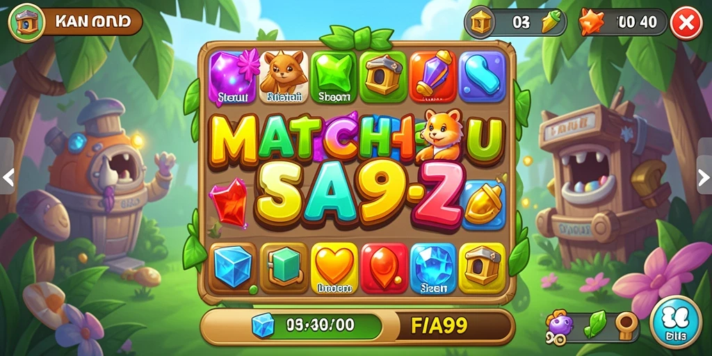Tampilan menarik dari gameplay Match-3 dalam FA99 yang mengasyikkan.