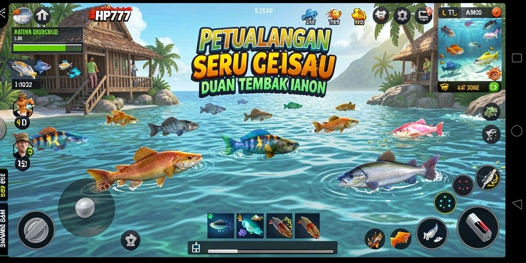Tampilan gameplay HP777 menampilkan keasyikan menembak ikan.