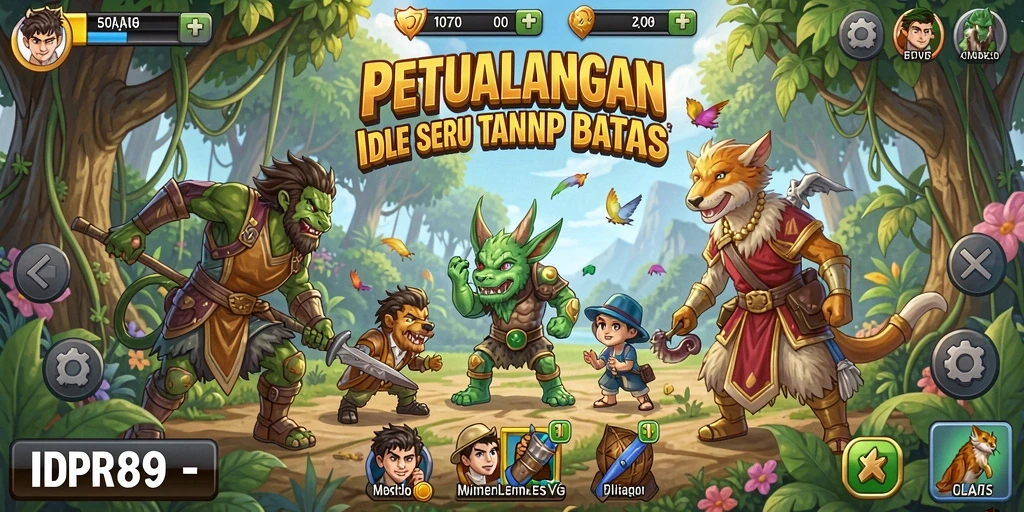 Screenshot gameplay IDR89 yang menunjukkan karakter sedang mengumpulkan sumber daya di dunia Idle.