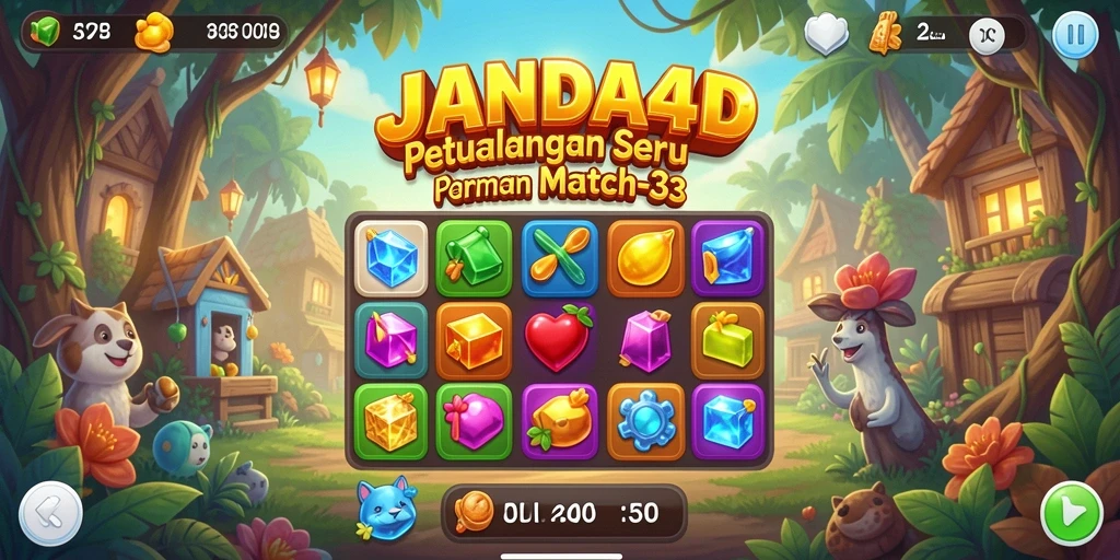 Tampilan gameplay seru JANDA4D dalam misi Match-3 yang menantang.