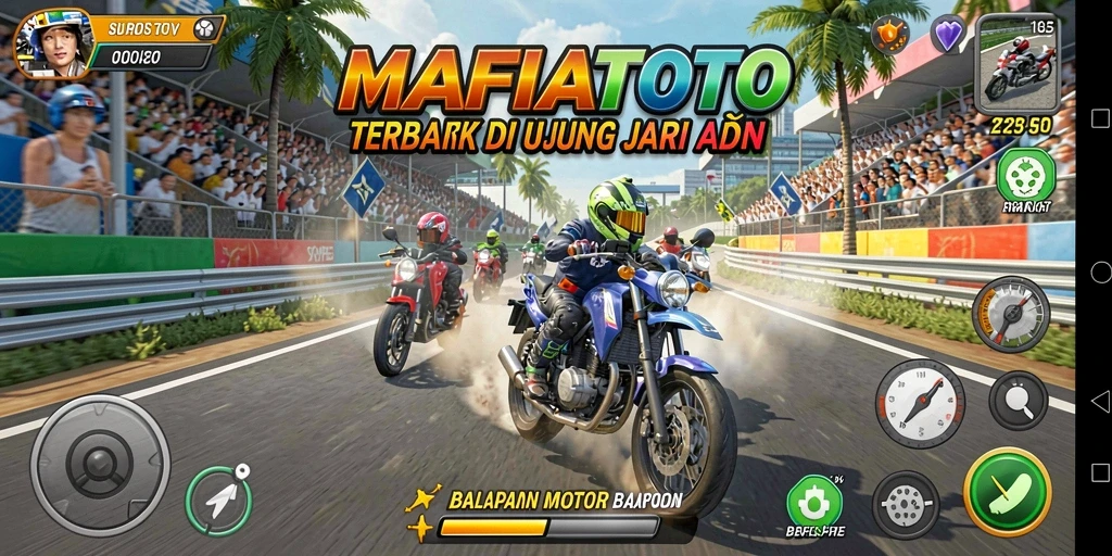 Gameplay MAFIATOTO yang seru dan menegangkan saat balapan motor.