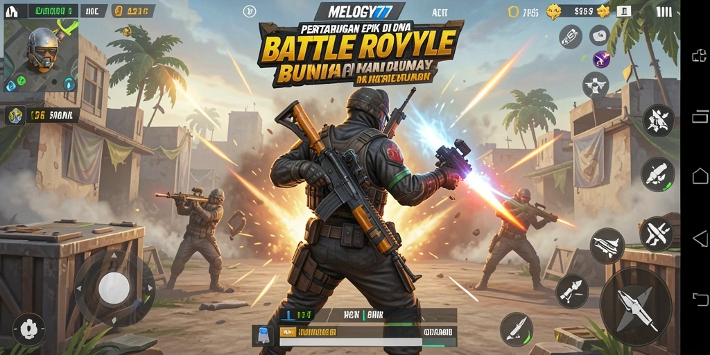 Screenshot gameplay seru dari MELODY77 dalam aksi Battle Royale.