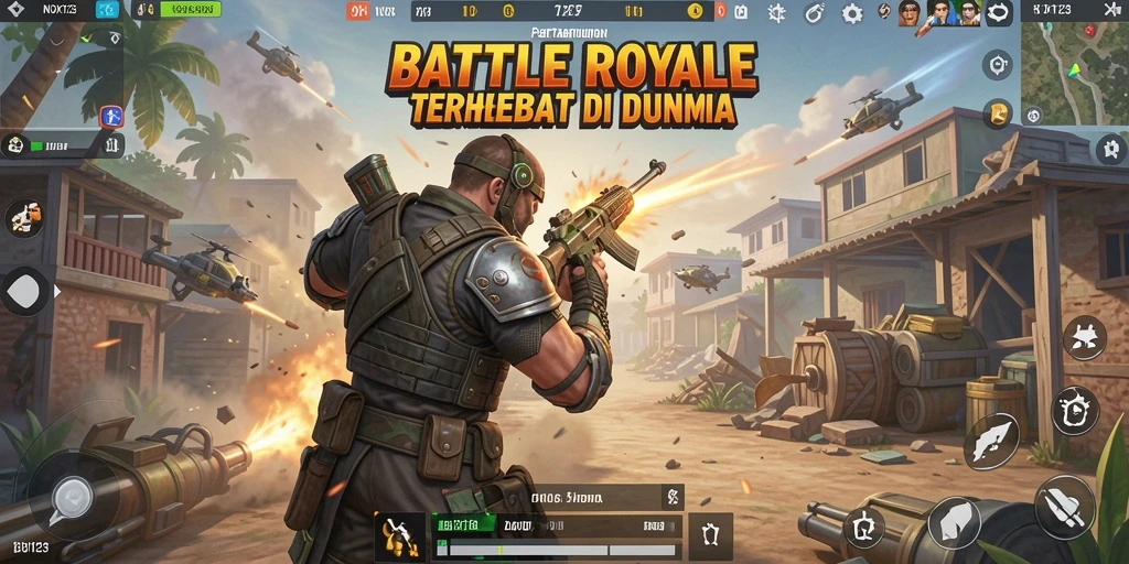 Screenshot gameplay NOX123 yang menampilkan aksi Battle Royale yang intens.