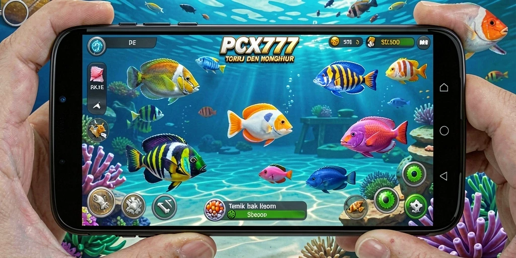 Screenshot gameplay <strong>PCX777</strong> yang penuh aksi tembak ikan.