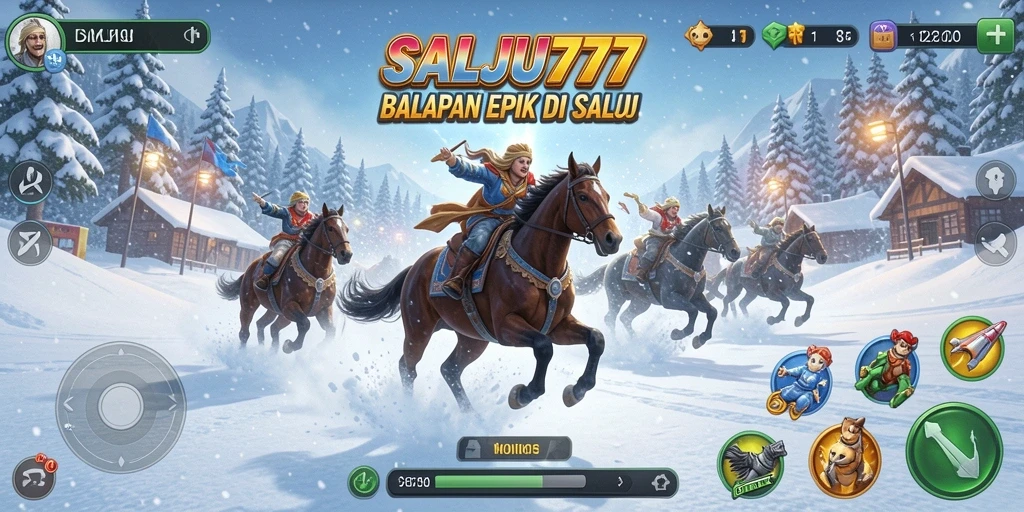 Screenshot SALJU777 menampilkan balapan di jalur salju yang menegangkan.