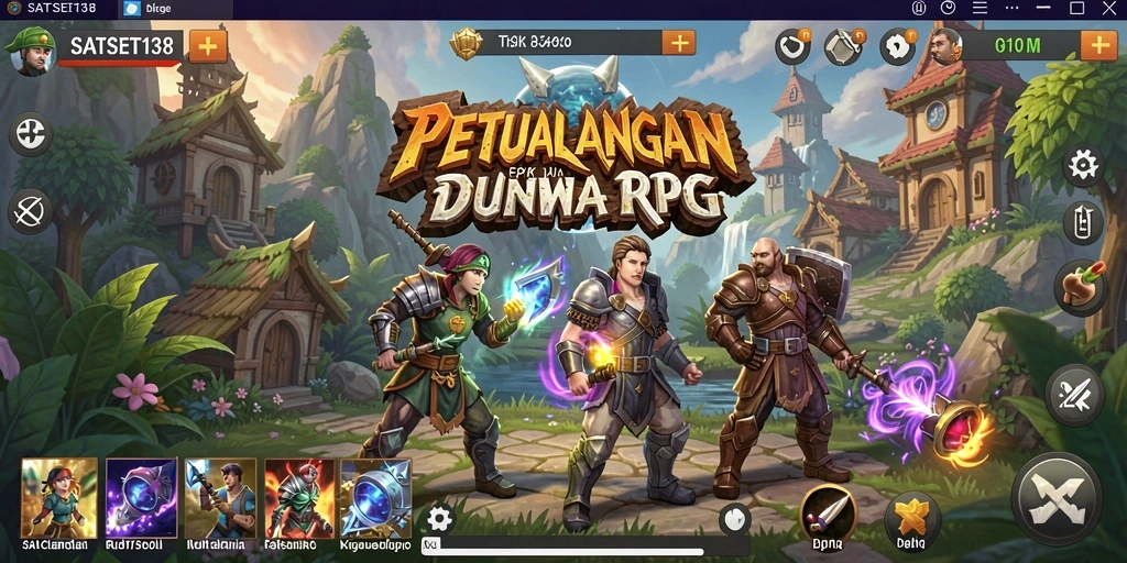 Screenshot utama SATSET138 menampilkan pemain dalam aksi pertarungan RPG.