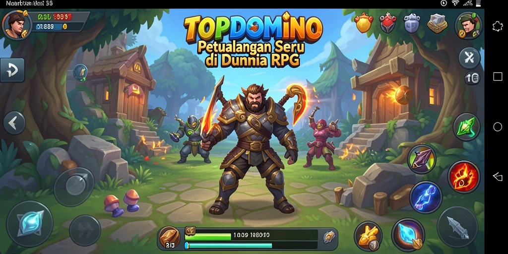 Screenshot gameplay <strong>TOPDOMINO</strong> menampilkan pertarungan epik di dunia RPG.