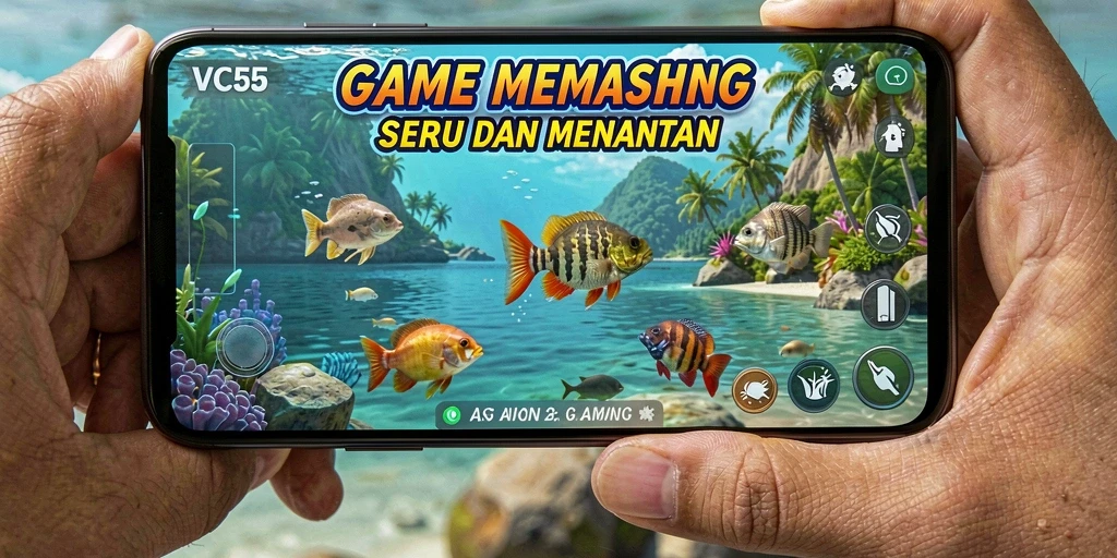 Tampilan gameplay VC55 dengan aksi memancing yang seru.
