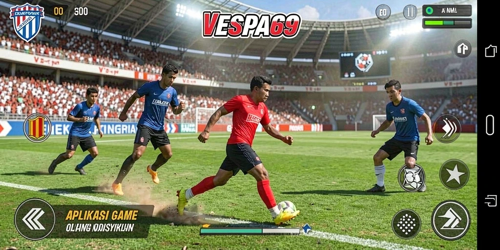Tampilan gameplay VESPA69 yang menegangkan selama pertandingan olahraga.